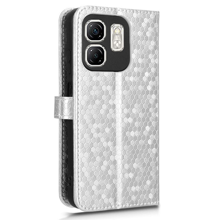 For Infinix Hot 50i 4G  /  Smart 9 4G Wallet Case Dot Pattern Imprint PU Leather Phone Cover - Silver