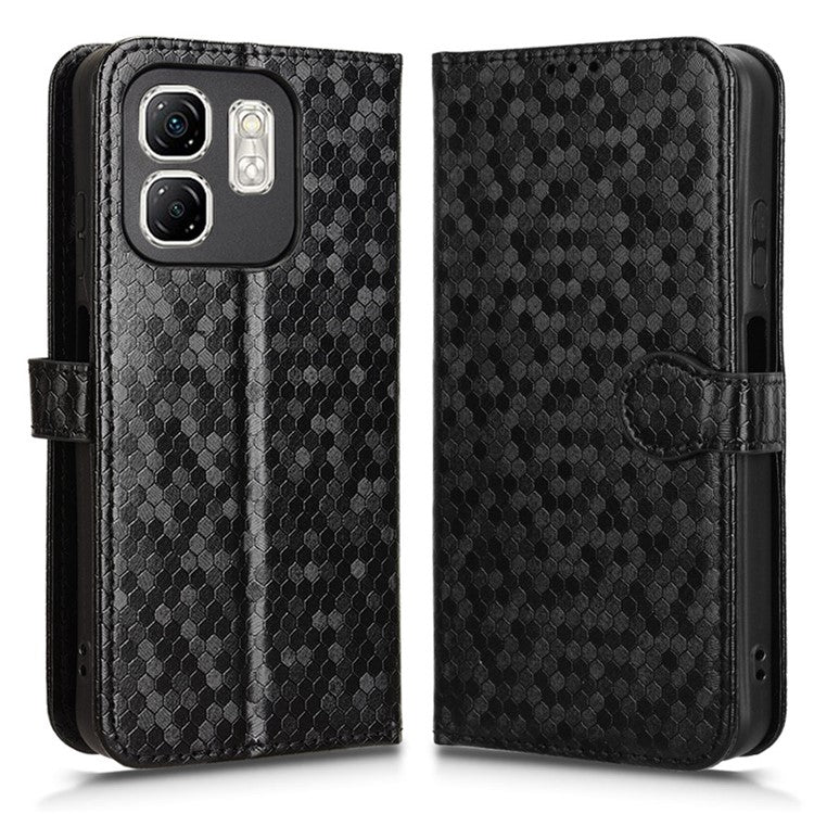 For Infinix Hot 50i 4G  /  Smart 9 4G Wallet Case Dot Pattern Imprint PU Leather Phone Cover - Black