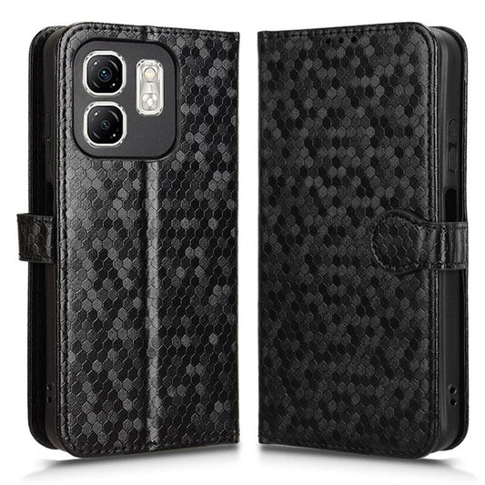 For Infinix Hot 50i 4G  /  Smart 9 4G Wallet Case Dot Pattern Imprint PU Leather Phone Cover - Black