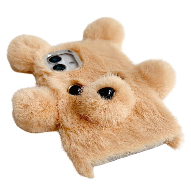 For iPhone 16 Case 3D Bear Faux Fur Fluffy Inner TPU Phone Cover - Beige