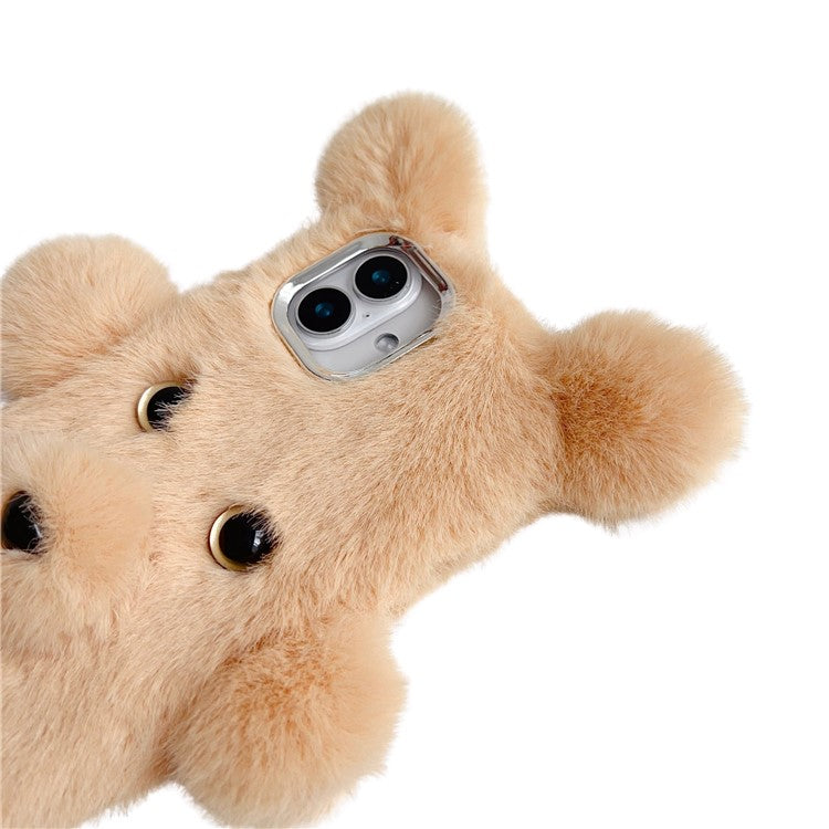 For iPhone 16 Case 3D Bear Faux Fur Fluffy Inner TPU Phone Cover - Beige