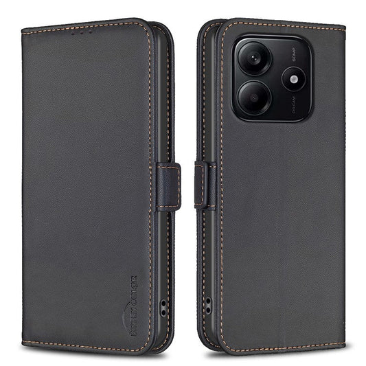 BINFEN COLOR BF31 For Xiaomi Redmi Note 14 5G Case PU Leather Flip Folio Phone Wallet Cover - Black