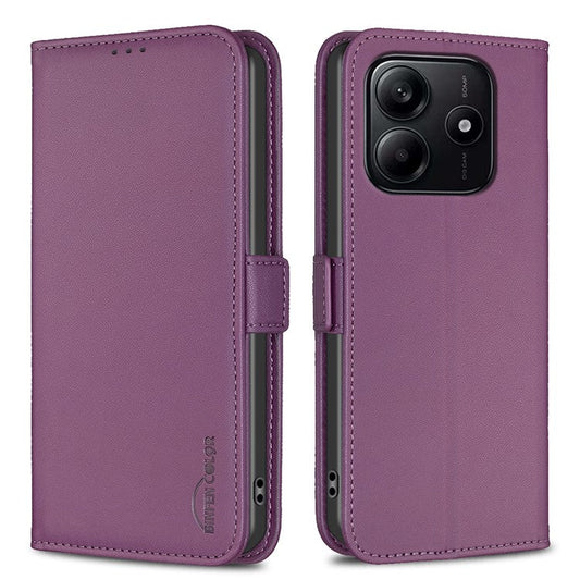 BINFEN COLOR BF31 For Xiaomi Redmi Note 14 5G Case PU Leather Flip Folio Phone Wallet Cover - Dark Purple