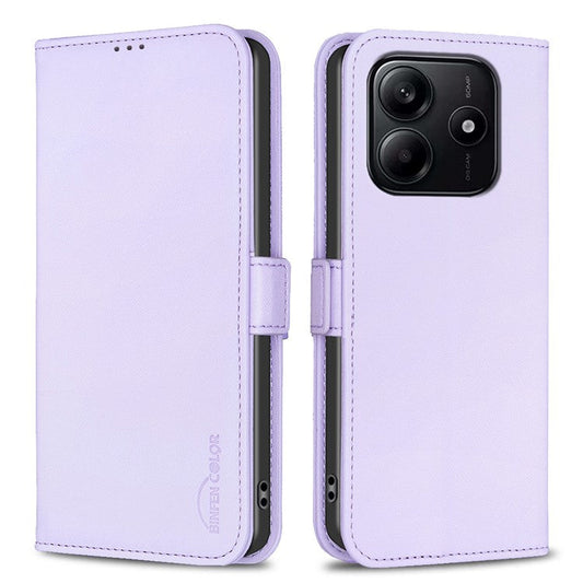 BINFEN COLOR BF31 For Xiaomi Redmi Note 14 5G Case PU Leather Flip Folio Phone Wallet Cover - Purple
