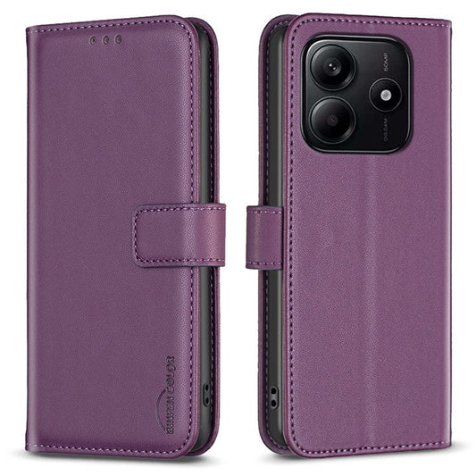 BINFEN COLOR BF17 For Xiaomi Redmi Note 14 5G Case Wallet Folio Flip Leather Cover - Dark Purple