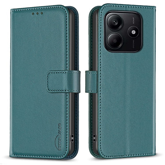 BINFEN COLOR BF17 For Xiaomi Redmi Note 14 5G Case Wallet Folio Flip Leather Cover - Green