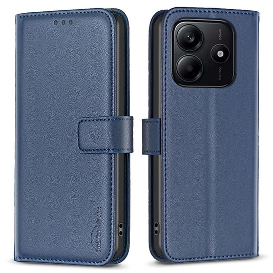 BINFEN COLOR BF17 For Xiaomi Redmi Note 14 5G Case Wallet Folio Flip Leather Cover - Blue