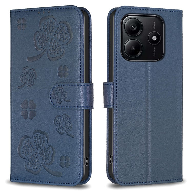 For Xiaomi Redmi Note 14 5G Case Clover Pattern Wallet Stand View Leather Phone Cover - Blue
