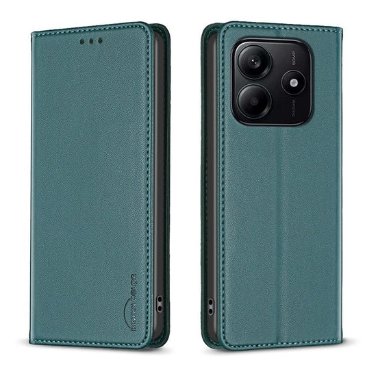 BINFEN COLOR BF18 For Xiaomi Redmi Note 14 5G Leather Case Card Slots Phone Cover - Green