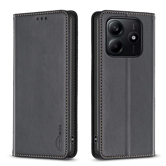 BINFEN COLOR BF18 For Xiaomi Redmi Note 14 5G Leather Case Card Slots Phone Cover - Black