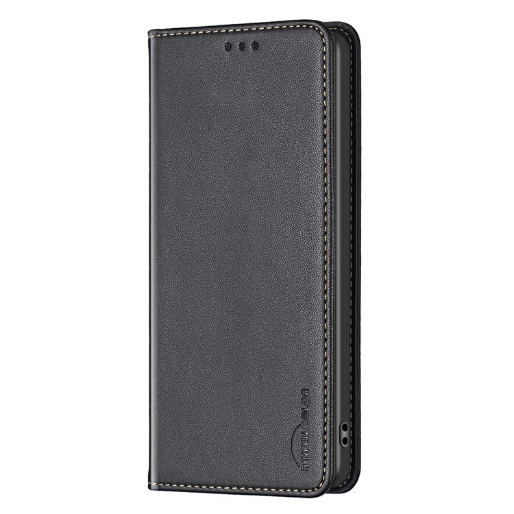 BINFEN COLOR BF18 For Xiaomi Redmi Note 14 5G Leather Case Card Slots Phone Cover - Black