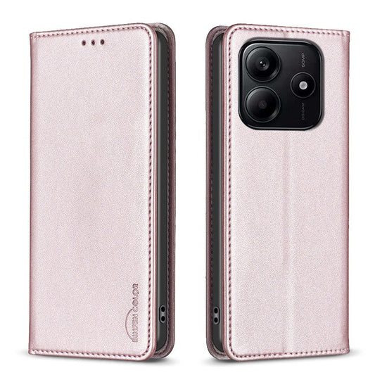 BINFEN COLOR BF18 For Xiaomi Redmi Note 14 5G Leather Case Card Slots Phone Cover - Rose Gold