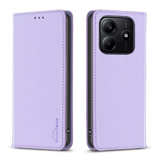 BINFEN COLOR BF18 For Xiaomi Redmi Note 14 5G Leather Case Card Slots Phone Cover - Purple