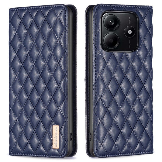 BINFEN COLOR BF Style-16 For Xiaomi Redmi Note 14 5G Case Card Slots Rhombus Leather Cover - Blue
