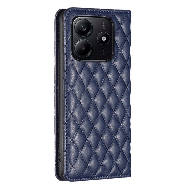 BINFEN COLOR BF Style-16 For Xiaomi Redmi Note 14 5G Case Card Slots Rhombus Leather Cover - Blue