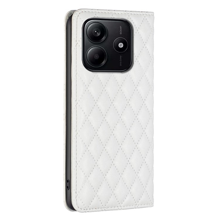 BINFEN COLOR BF Style-16 For Xiaomi Redmi Note 14 5G Case Card Slots Rhombus Leather Cover - White