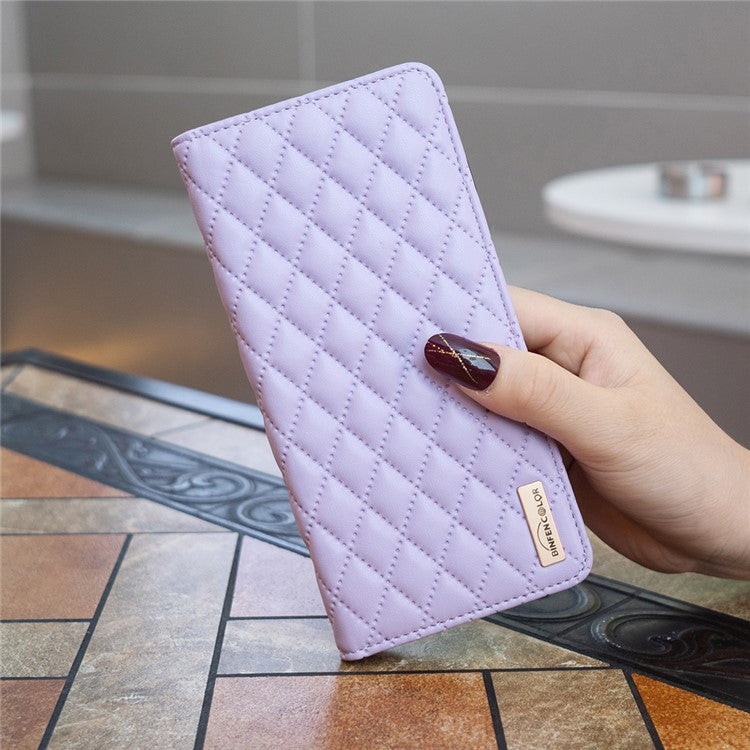 BINFEN COLOR BF Style-16 For Xiaomi Redmi Note 14 5G Case Card Slots Rhombus Leather Cover - Purple