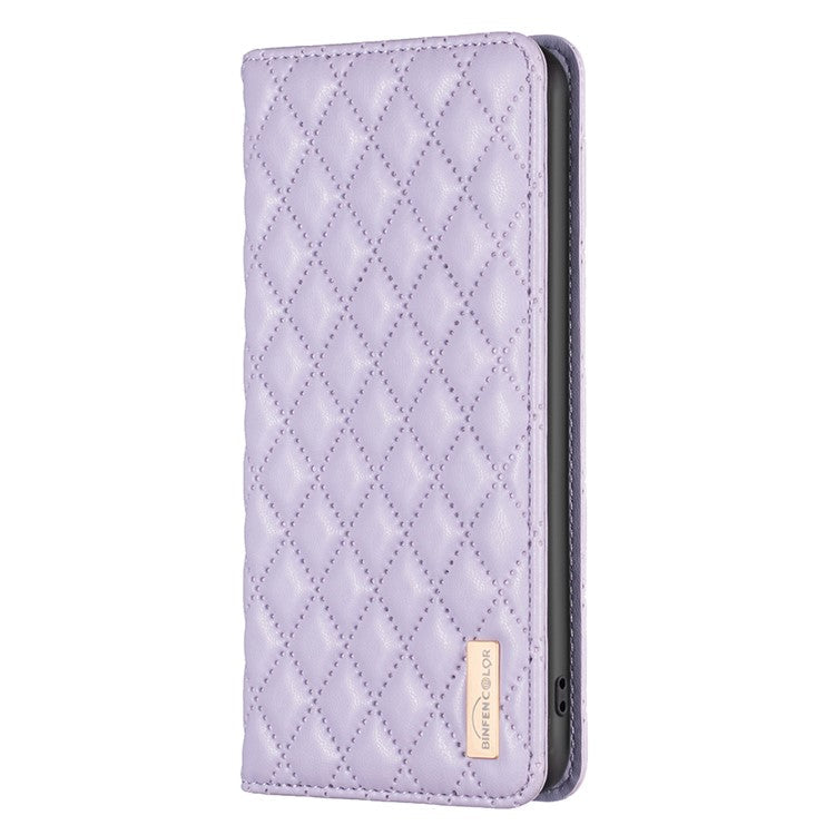 BINFEN COLOR BF Style-16 For Xiaomi Redmi Note 14 5G Case Card Slots Rhombus Leather Cover - Purple