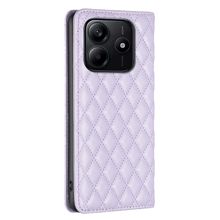 BINFEN COLOR BF Style-16 For Xiaomi Redmi Note 14 5G Case Card Slots Rhombus Leather Cover - Purple