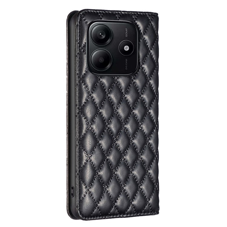 BINFEN COLOR BF Style-16 For Xiaomi Redmi Note 14 5G Case Card Slots Rhombus Leather Cover - Black