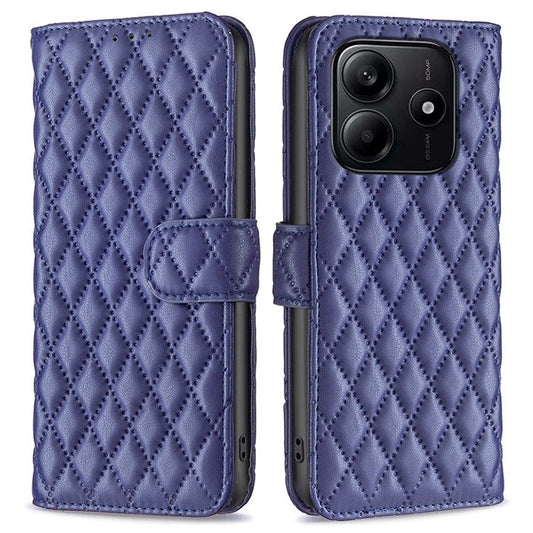BINFEN COLOR BF Style-14 For Xiaomi Redmi Note 14 5G Case Rhombus Phone Leather Cover Stand - Blue