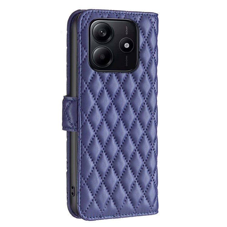 BINFEN COLOR BF Style-14 For Xiaomi Redmi Note 14 5G Case Rhombus Phone Leather Cover Stand - Blue