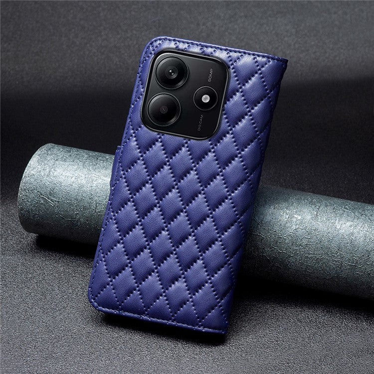 BINFEN COLOR BF Style-14 For Xiaomi Redmi Note 14 5G Case Rhombus Phone Leather Cover Stand - Blue