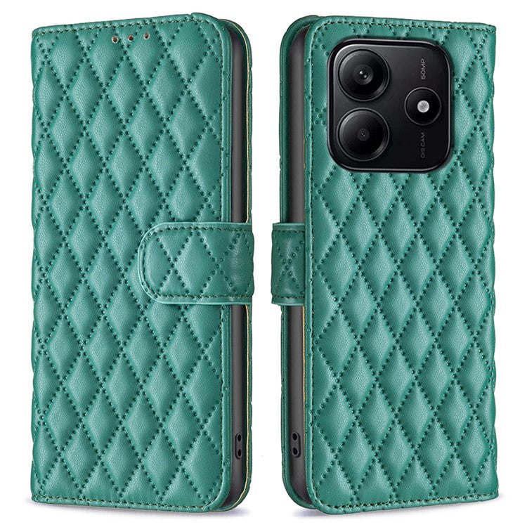 BINFEN COLOR BF Style-14 For Xiaomi Redmi Note 14 5G Case Rhombus Phone Leather Cover Stand - Green