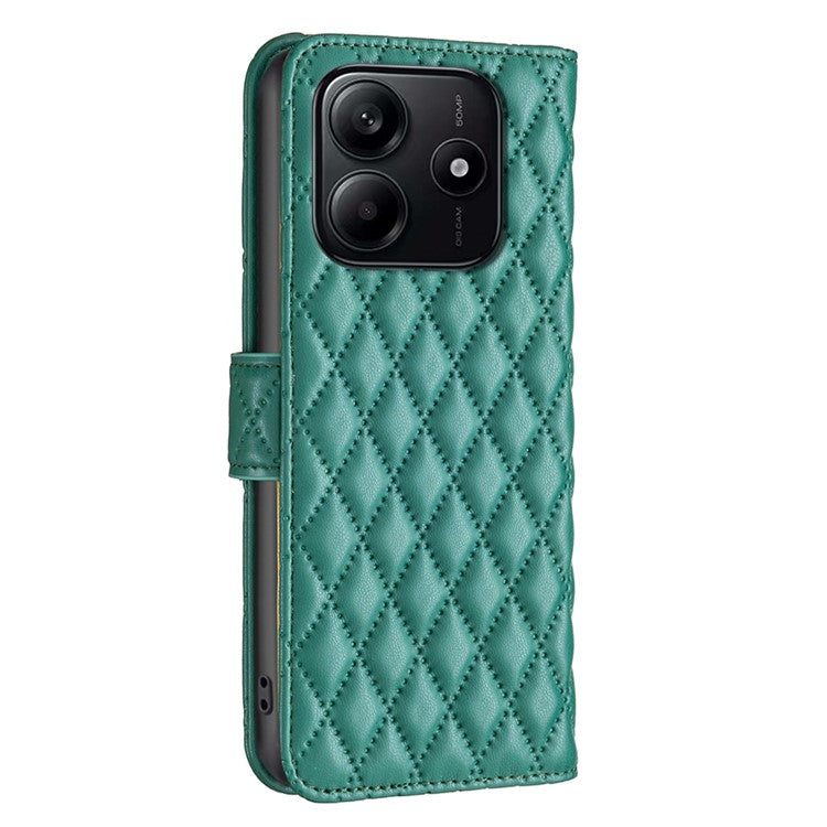 BINFEN COLOR BF Style-14 For Xiaomi Redmi Note 14 5G Case Rhombus Phone Leather Cover Stand - Green