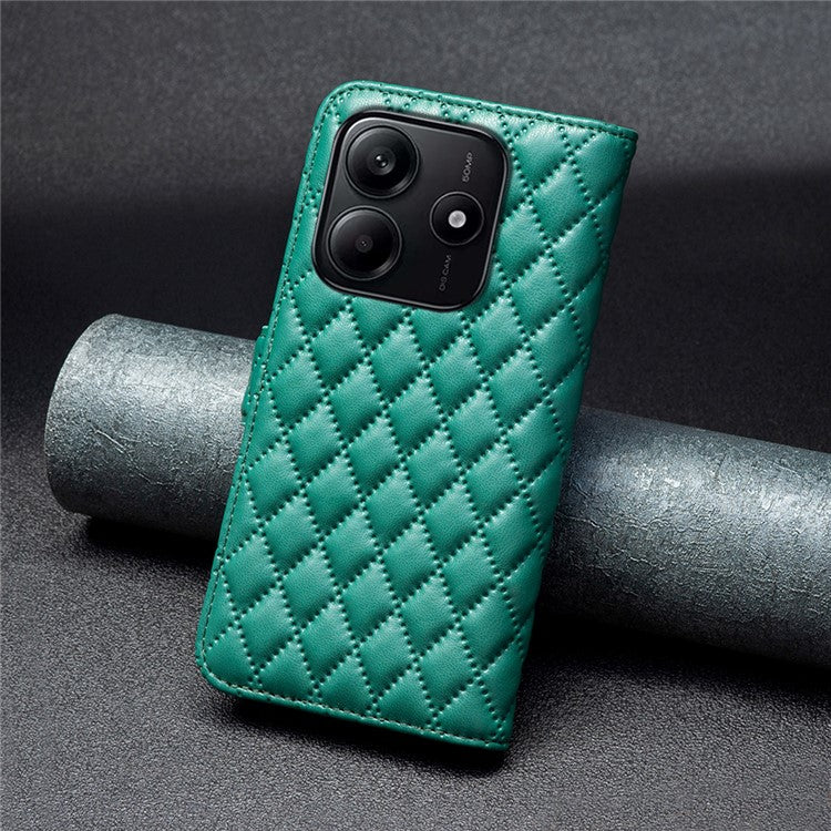 BINFEN COLOR BF Style-14 For Xiaomi Redmi Note 14 5G Case Rhombus Phone Leather Cover Stand - Green