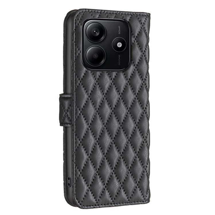 BINFEN COLOR BF Style-14 For Xiaomi Redmi Note 14 5G Case Rhombus Phone Leather Cover Stand - Black