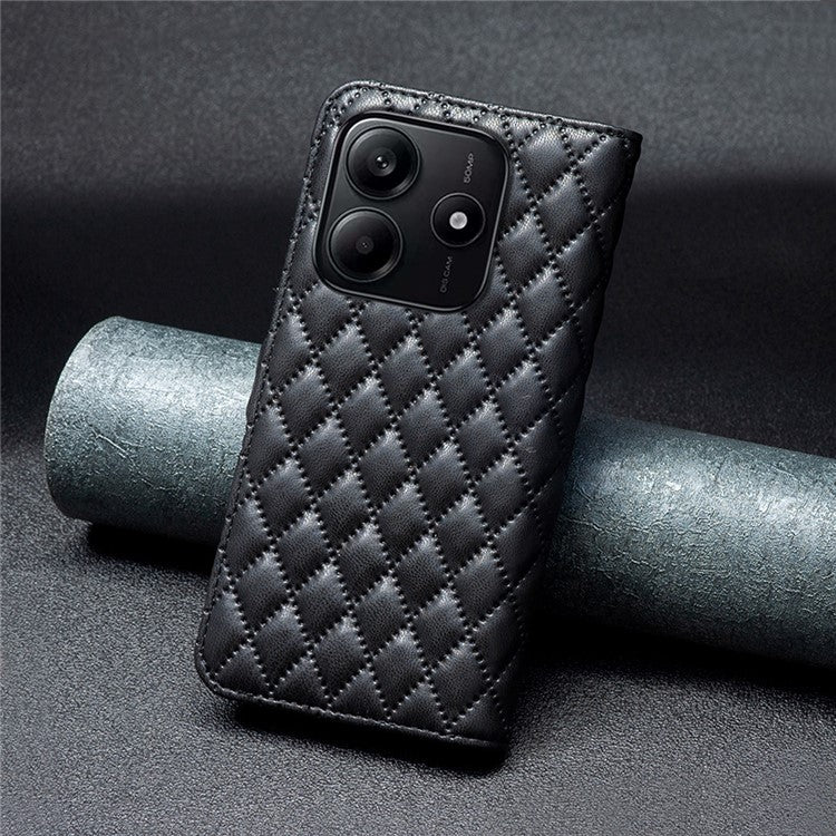 BINFEN COLOR BF Style-14 For Xiaomi Redmi Note 14 5G Case Rhombus Phone Leather Cover Stand - Black