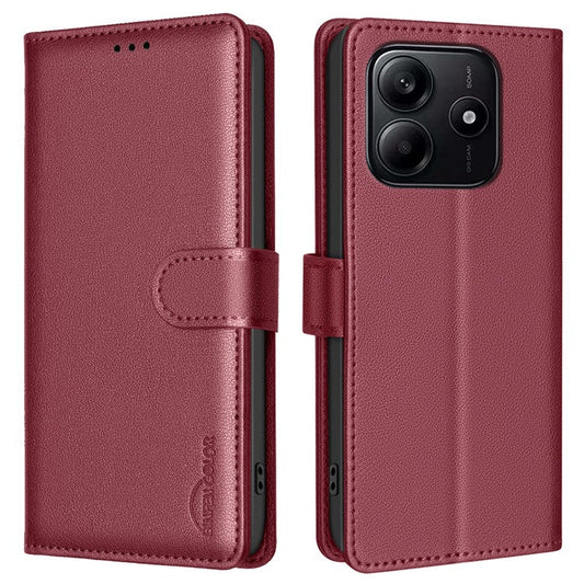 BINFEN COLOR BF32 For Xiaomi Redmi Note 14 5G Leather Case Wallet RFID Blocking Phone Cover - Red