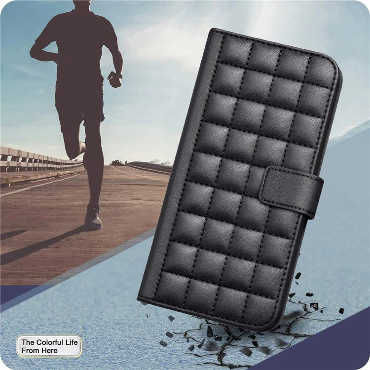 BINFEN COLOR BF34 for Xiaomi Redmi Note 14 5G Leather Case Wallet Square Grid Phone Cover - Black