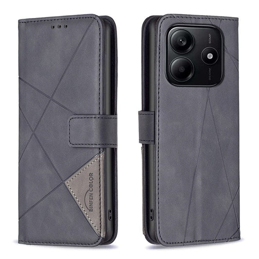 BINFEN COLOR BF05 For Xiaomi Redmi Note 14 5G Case Leather Phone Cover Wallet Stand - Black