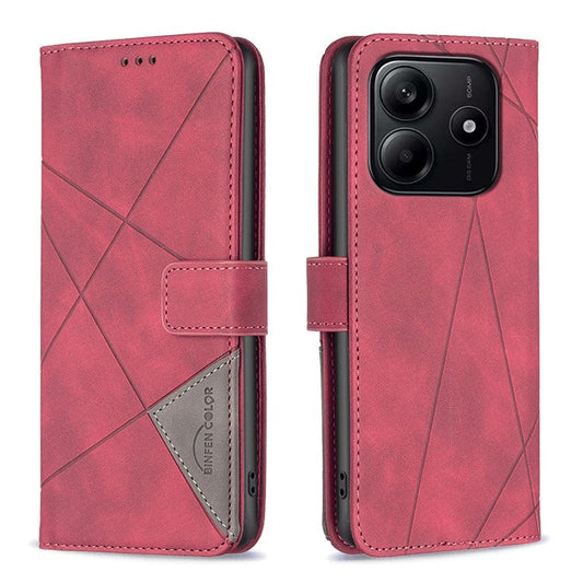 BINFEN COLOR BF05 For Xiaomi Redmi Note 14 5G Case Leather Phone Cover Wallet Stand - Red