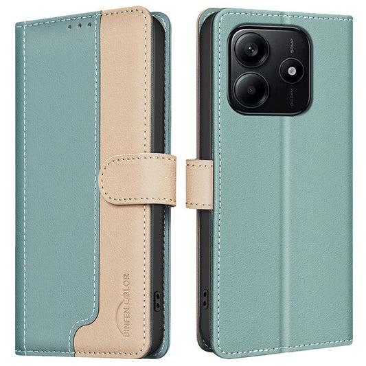 BINFEN COLOR BF33 for Xiaomi Redmi Note 14 5G Leather Case Splicing Color RFID Blocking - Green