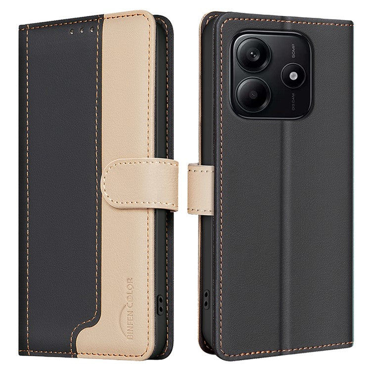 BINFEN COLOR BF33 for Xiaomi Redmi Note 14 5G Leather Case Splicing Color RFID Blocking - Black