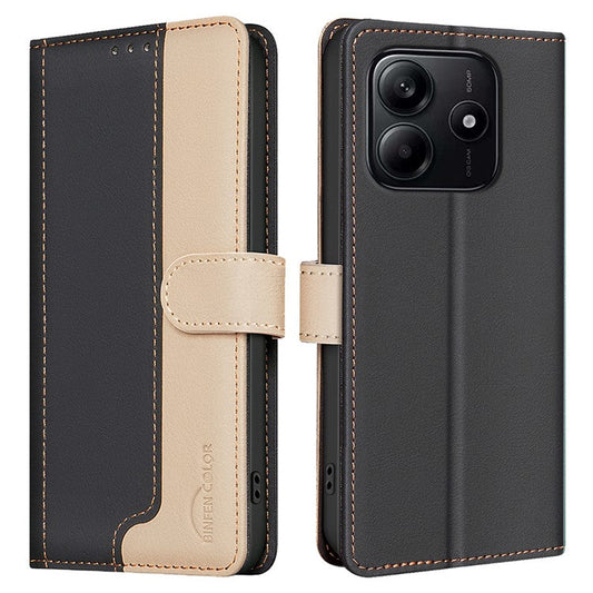 BINFEN COLOR BF33 for Xiaomi Redmi Note 14 5G Leather Case Splicing Color RFID Blocking - Black