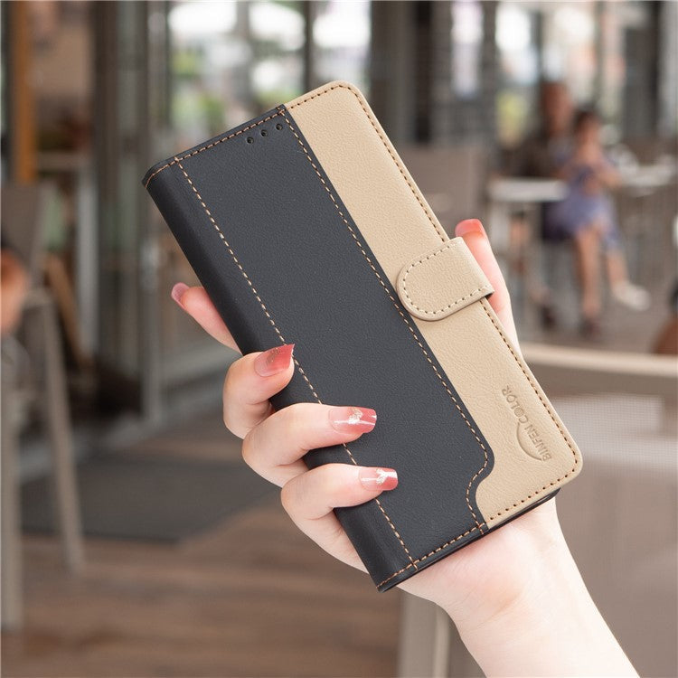 BINFEN COLOR BF33 for Xiaomi Redmi Note 14 5G Leather Case Splicing Color RFID Blocking - Black