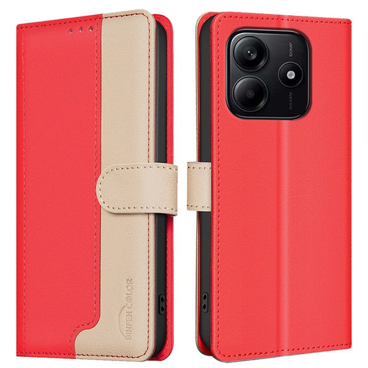 BINFEN COLOR BF33 for Xiaomi Redmi Note 14 5G Leather Case Splicing Color RFID Blocking - Red