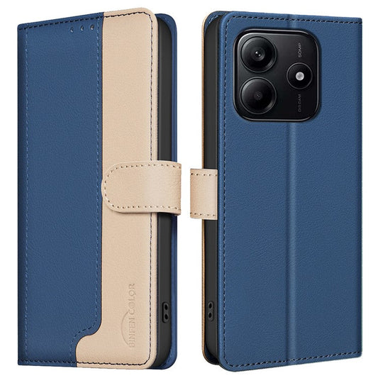 BINFEN COLOR BF33 for Xiaomi Redmi Note 14 5G Leather Case Splicing Color RFID Blocking - Blue