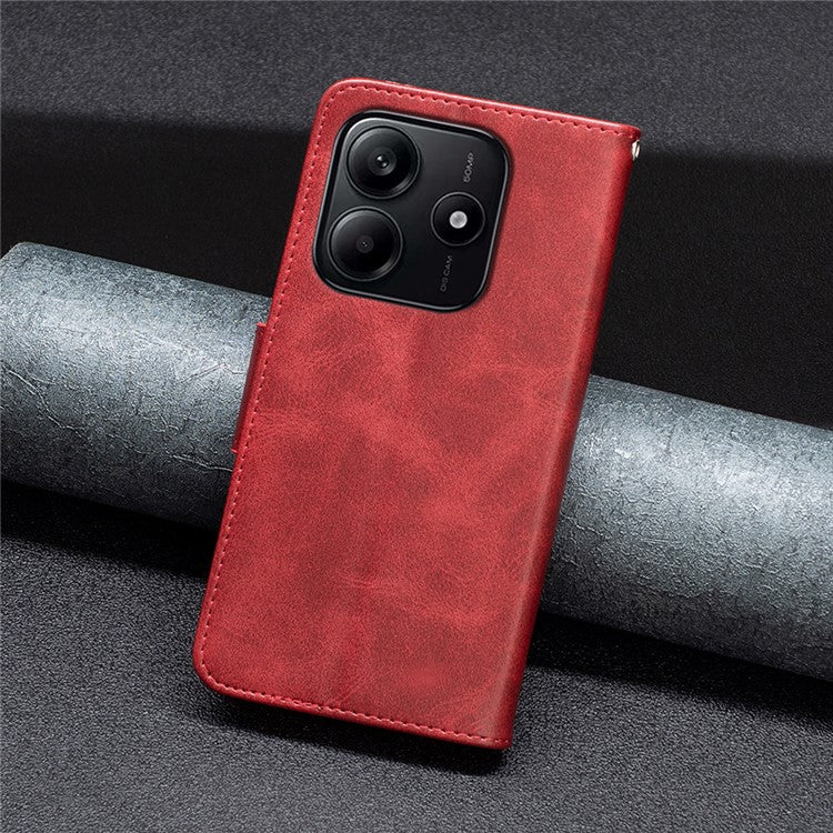 For Xiaomi Redmi Note 14 5G Case Shockproof PU Leather Cover with Wallet Card Slots - Red