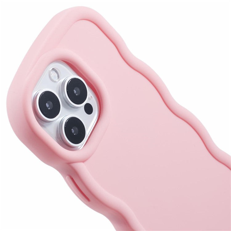 WANLONFENG XL Series for iPhone 16 Pro Case Wave Edge TPU Cover with Tempered Glass Film - Rose
