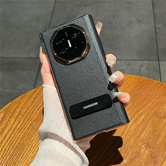 For Huawei Mate XT Ultimate Case Kickstand Electroplating PU Leather+PC Phone Cover - Black