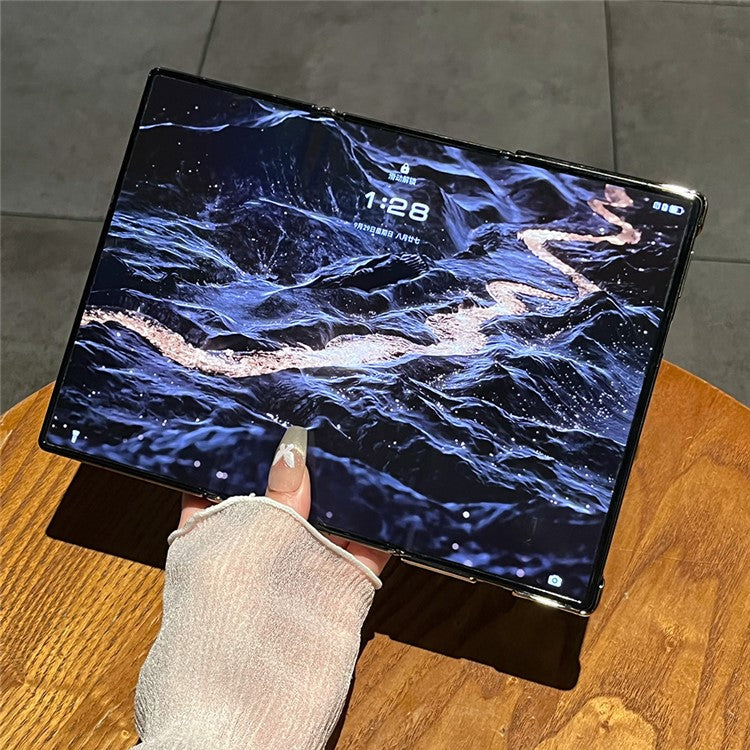 For Huawei Mate XT Ultimate Case Kickstand Electroplating PU Leather+PC Phone Cover - Black