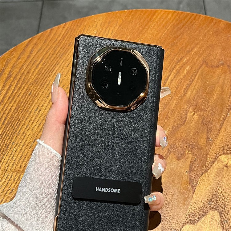 For Huawei Mate XT Ultimate Case Kickstand Electroplating PU Leather+PC Phone Cover - Black