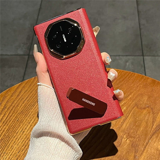 For Huawei Mate XT Ultimate Case Kickstand Electroplating PU Leather+PC Phone Cover - Red