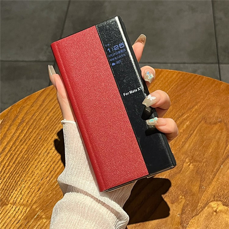 For Huawei Mate XT Ultimate Case Kickstand Electroplating PU Leather+PC Phone Cover - Red