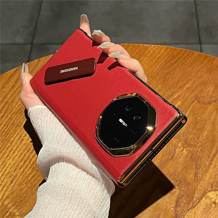 For Huawei Mate XT Ultimate Case Kickstand Electroplating PU Leather+PC Phone Cover - Red